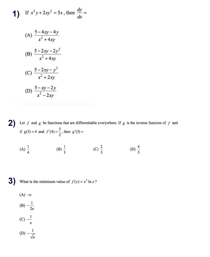 1 If X Y 2xy 5x Then Dy Dx A 5 4xy 4y X2 Chegg Com