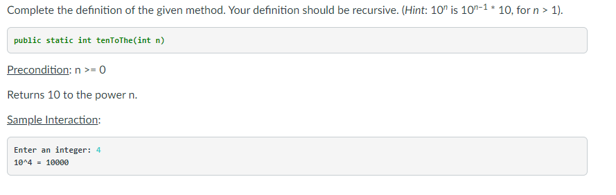 Solved Complete the definition of the given method. Your | Chegg.com