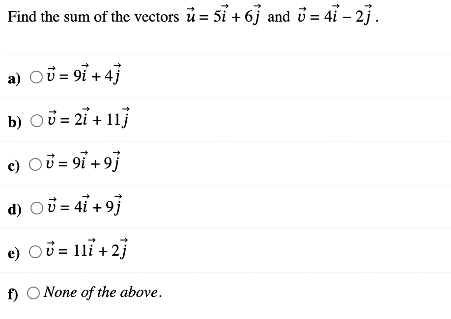 Solved Find The Sum Of The Vectors 𝑢⃗ 5𝑖⃗ 6𝑗⃗ And 𝑣⃗