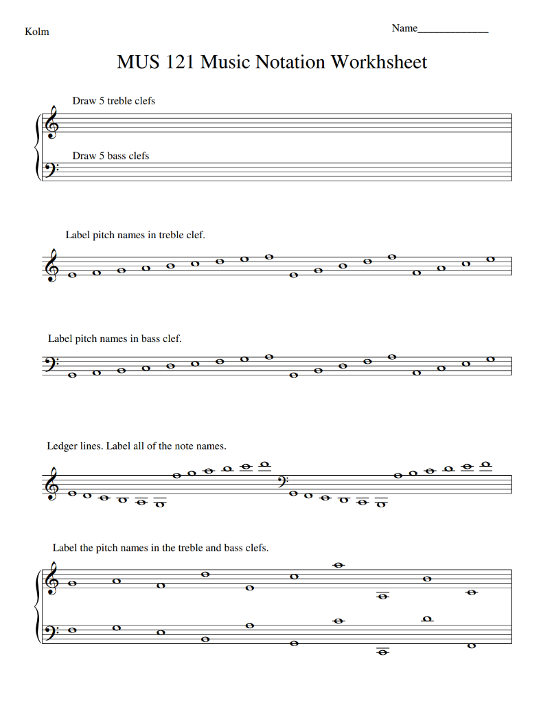 Kolm Name MUS 121 Music Notation Workhsheet Label