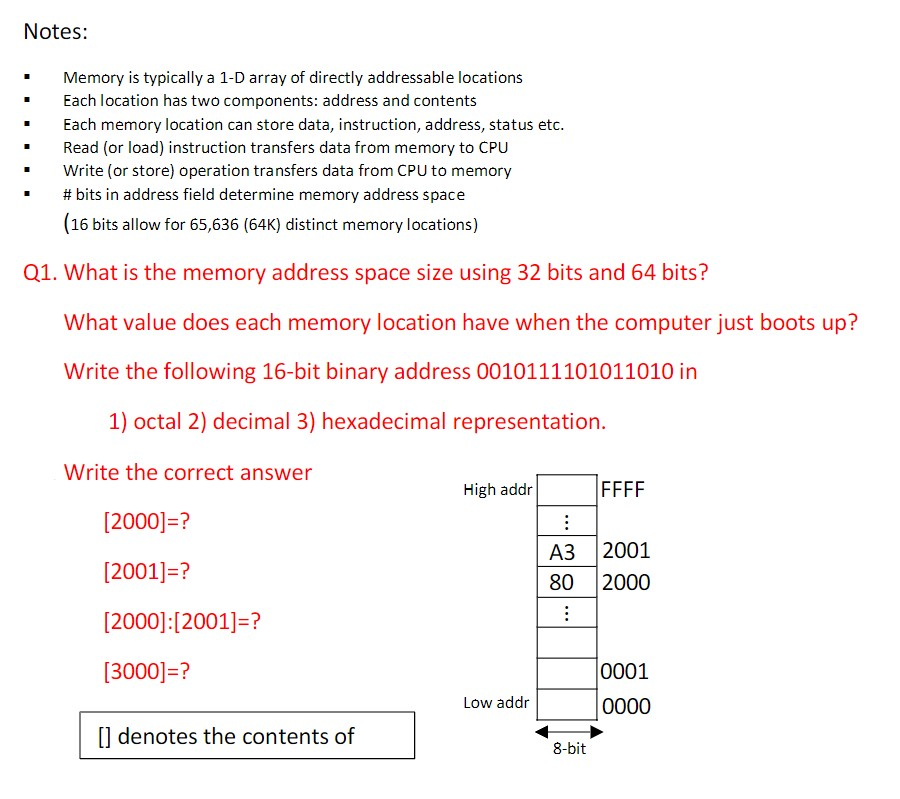 Solved Notes: 1 Memory is typically a 1-D array of directly | Chegg.com