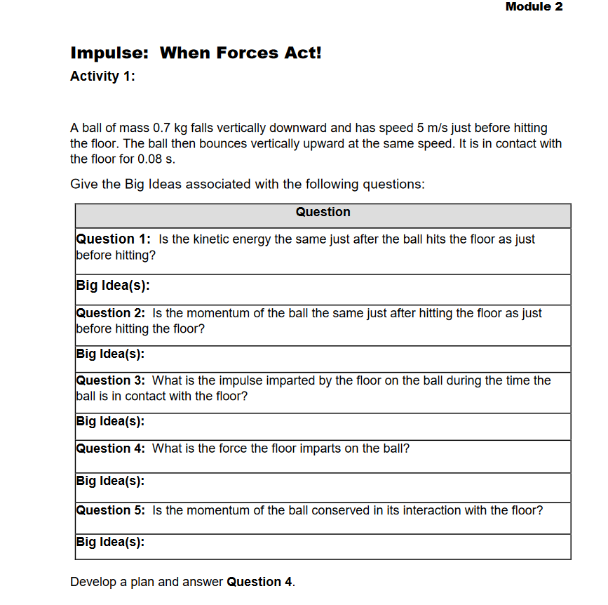 Solved Module 2 Impulse: When Forces Act! Activity 1: A ball | Chegg.com
