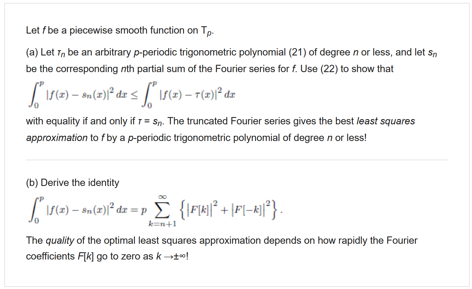 Solved Let f be a piecewise smooth function on Tp. (a) Let | Chegg.com
