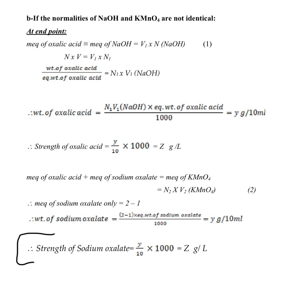 Solved (II) Analysis of a mixture of oxalic acid and sodium