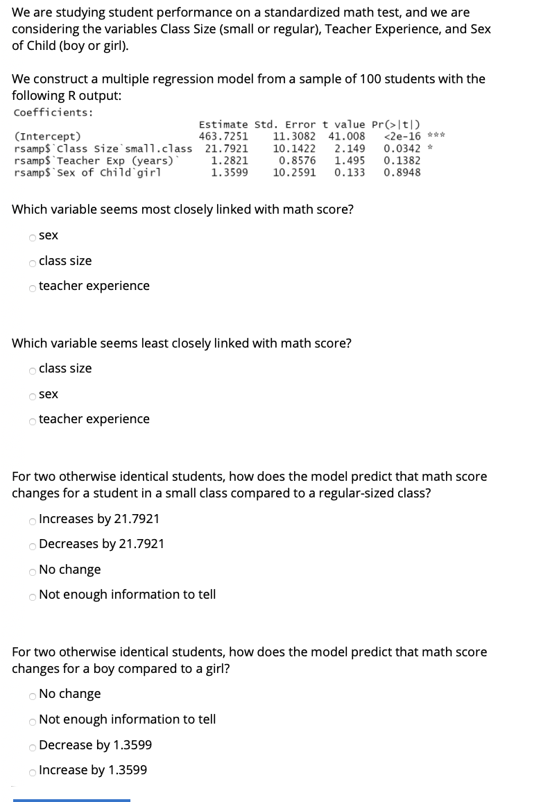 Solved We are studying student performance on a standardized | Chegg.com