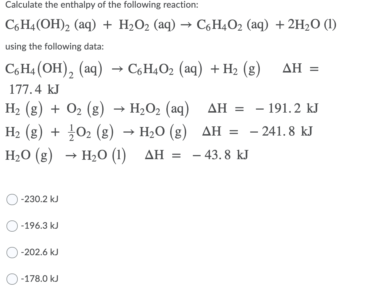 Solved Calculate the enthalpy of the following reaction: | Chegg.com