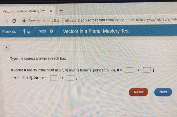 Solved Vectors In A Plane: Mastery Test + -) С Edmentum, | Chegg.com