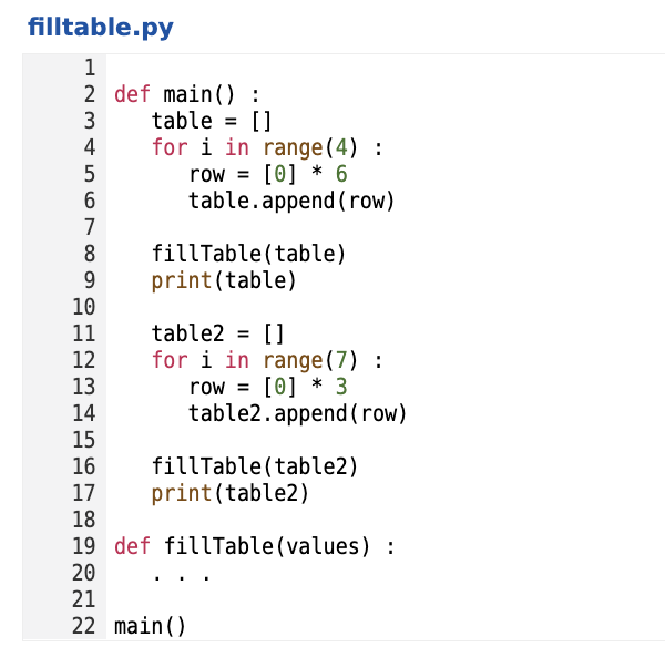Solved ... 5. Write a function that fills a given table with | Chegg.com