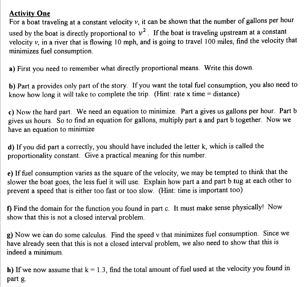 Solved Activitv One For a boat traveling at a constant
