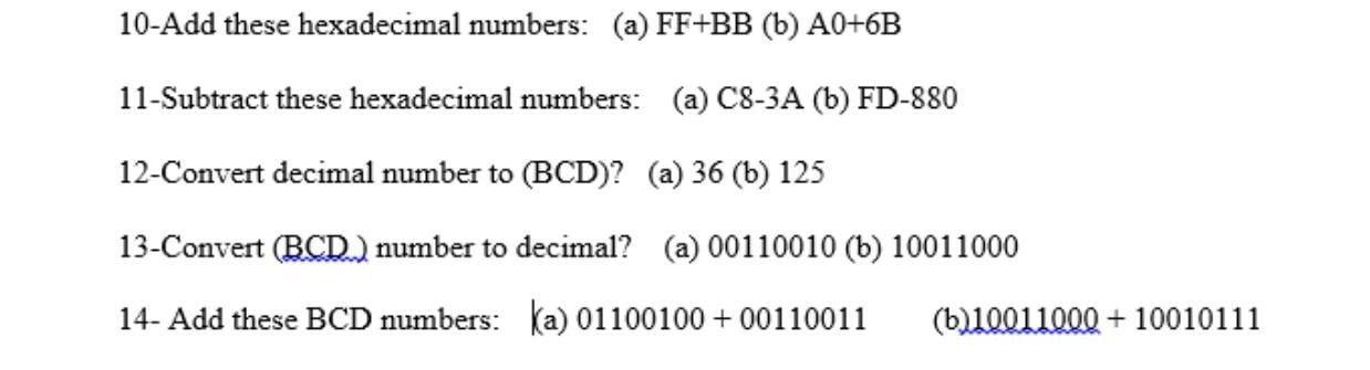 Solved 10-Add These Hexadecimal Numbers: (a) FF+BB (b) A0+6B | Chegg.com