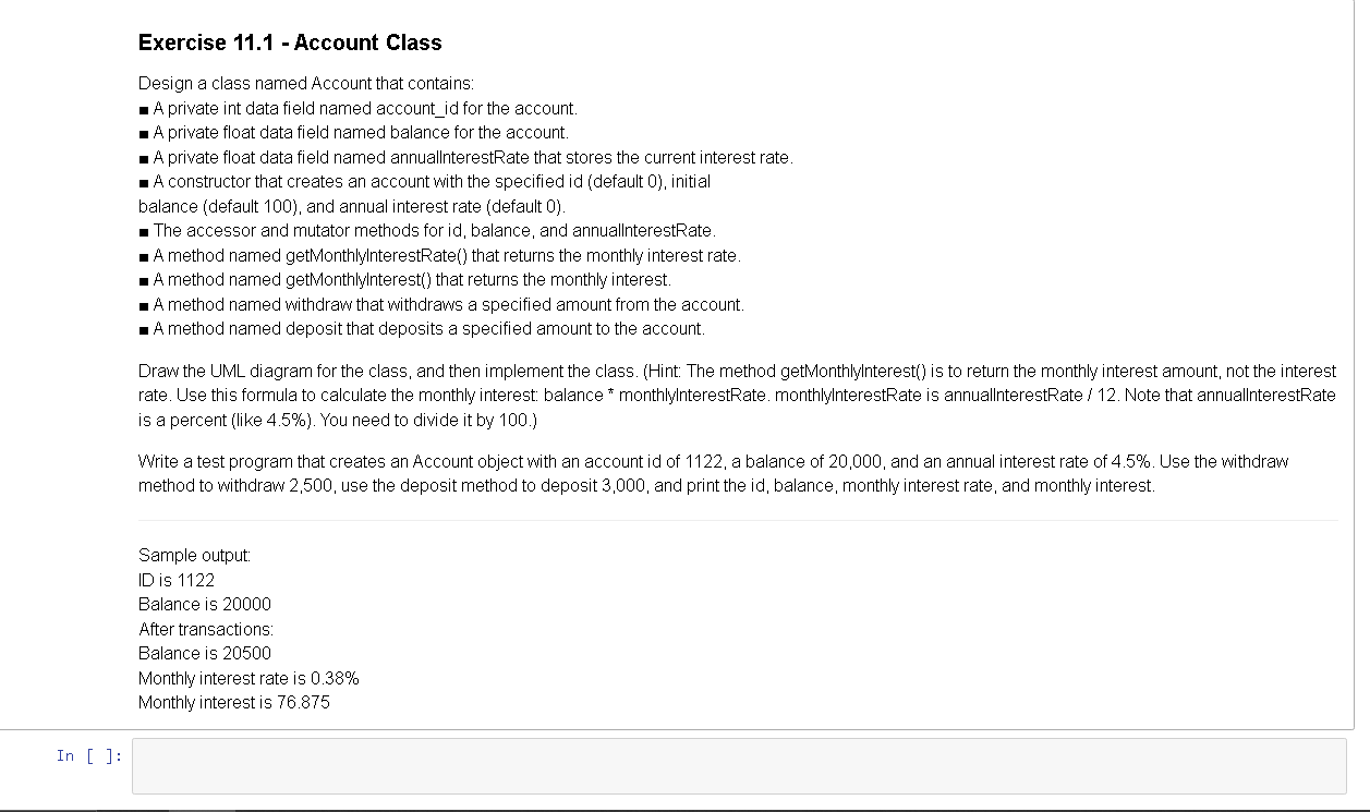 Solved Exercise 11.1 - ﻿Code in PythonDesign a class named | Chegg.com image.