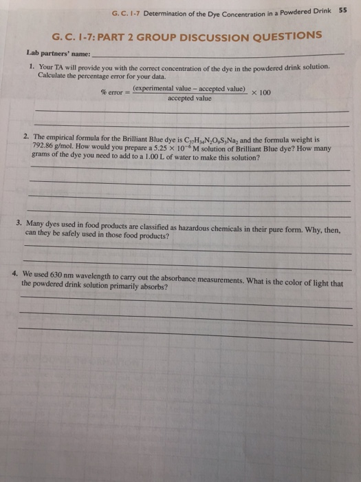 G.C. 1-7 Determination Of The Dye Concentration In A | Chegg.com