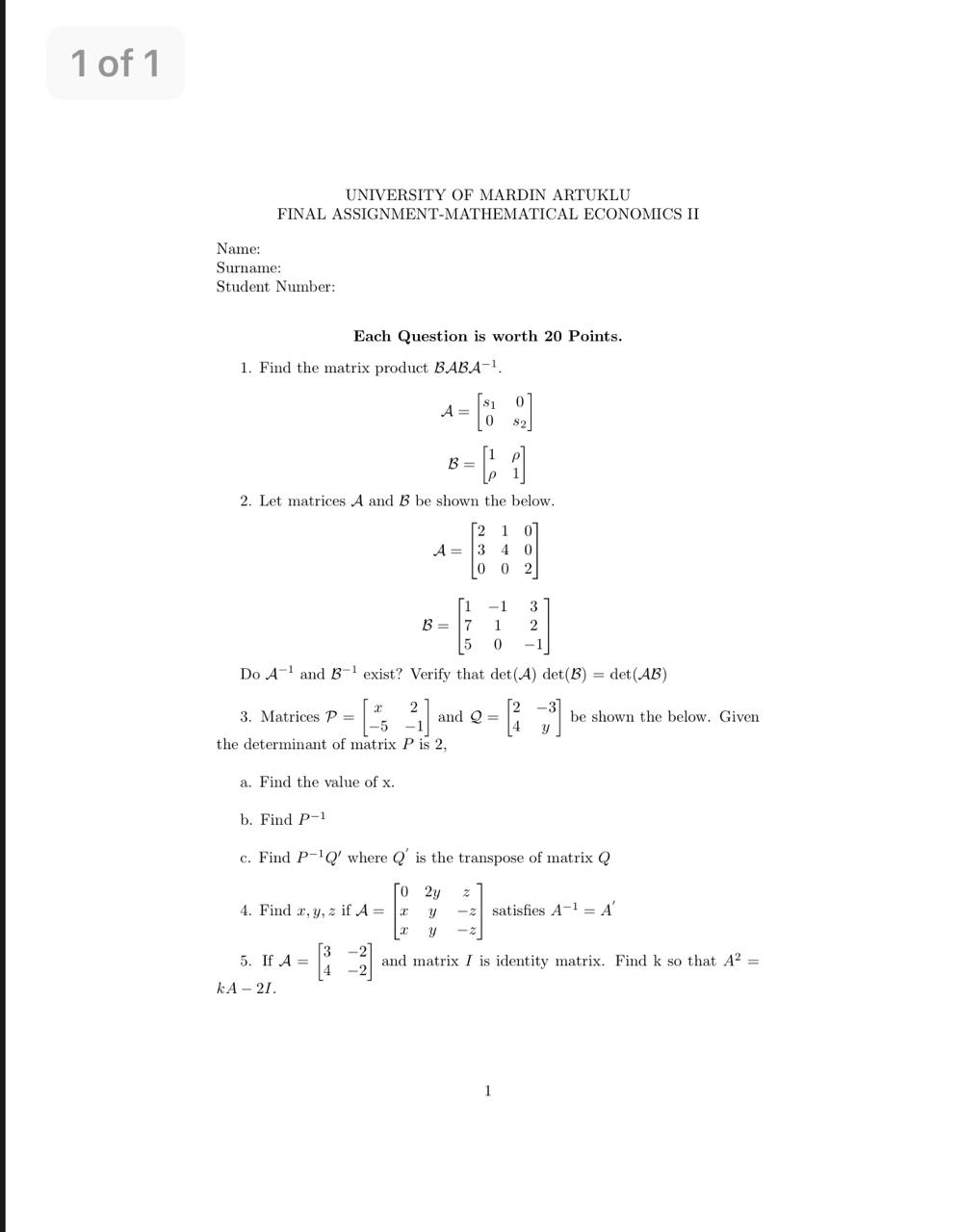 solved 1 of 1 university of mardin artuklu final chegg com