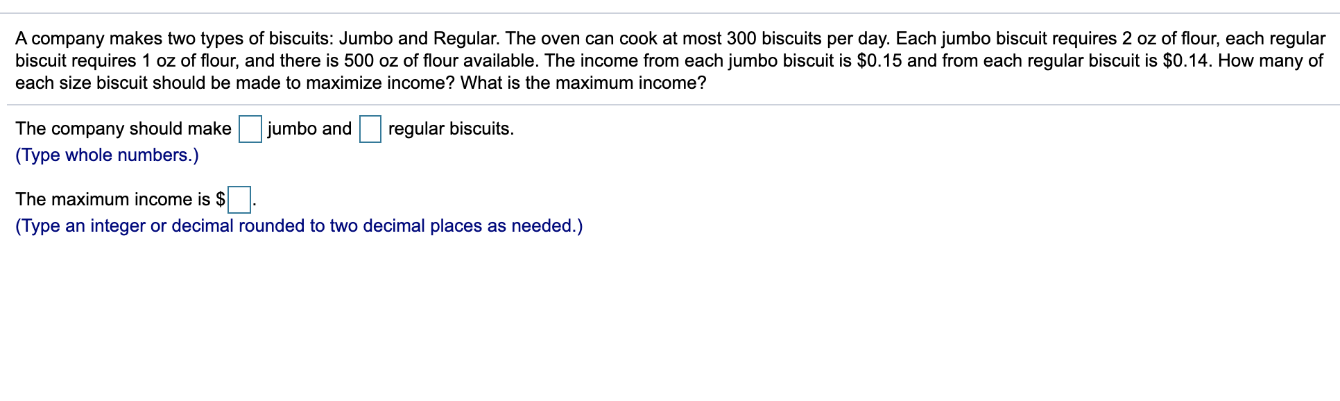 Solved A company makes two types of biscuits: Jumbo and | Chegg.com