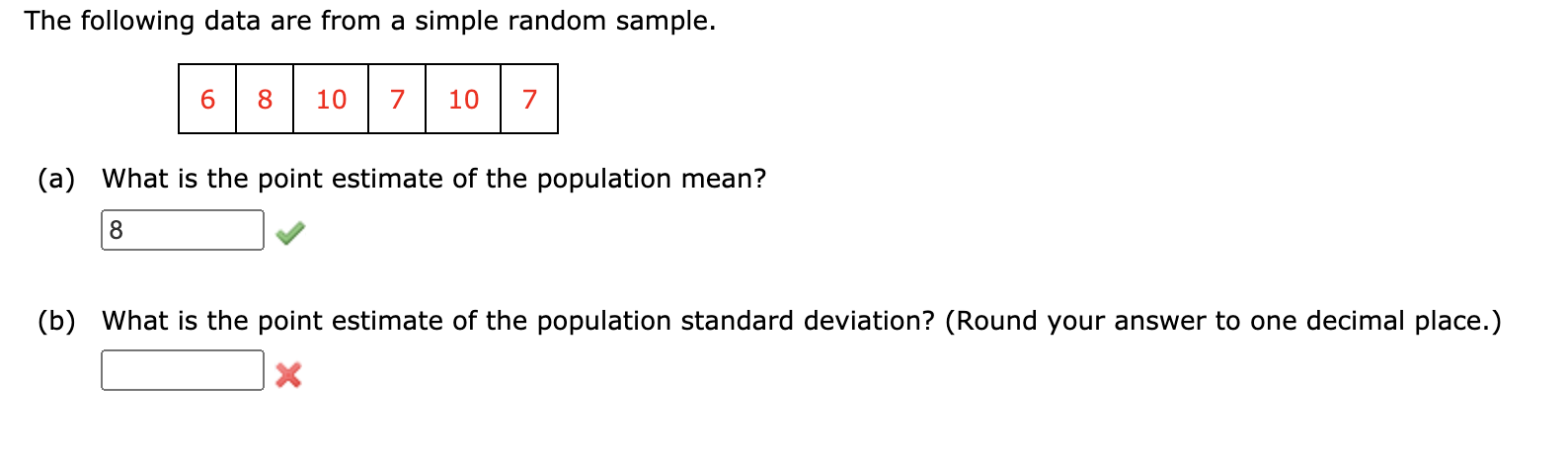 Solved The following data are from a simple random sample. 6 | Chegg.com