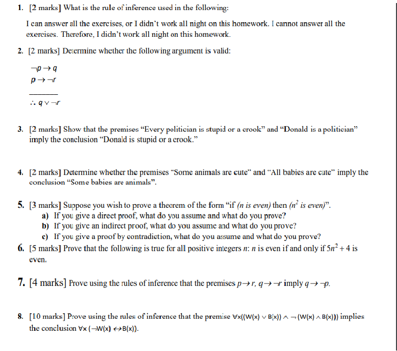 Solved 1. [2 marks] What is the rule of inference used in | Chegg.com