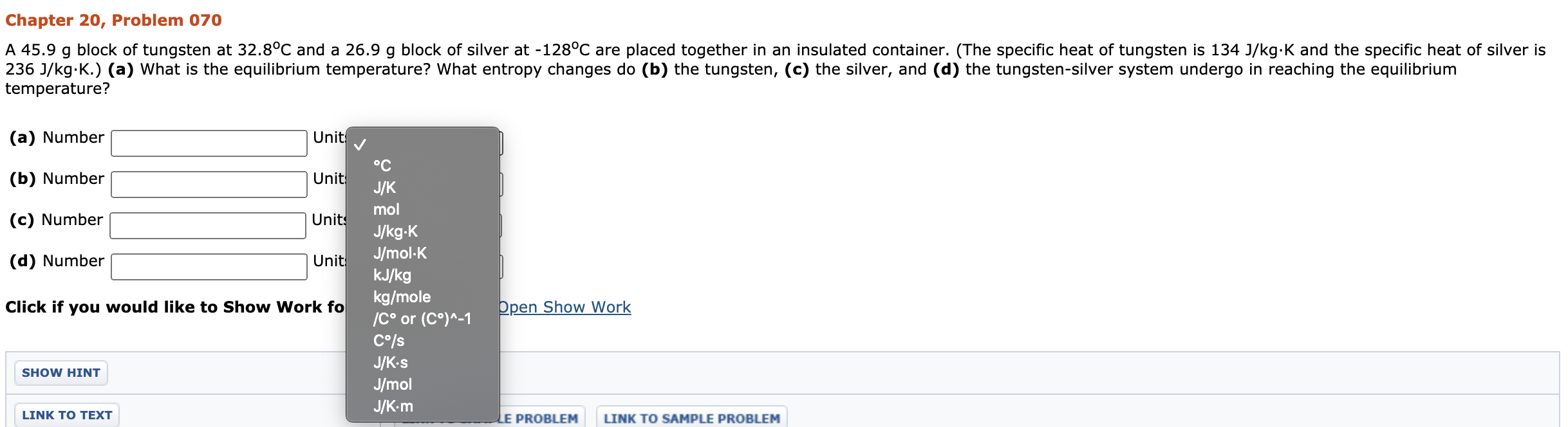 Chapter Problem 070 A 45 9 G Block Of Tungsten Chegg Com