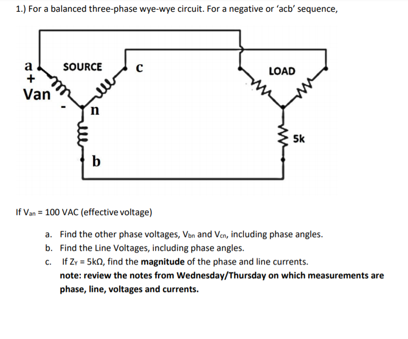 Solved 1.) For A Balanced Three-phase Wye-wye Circuit. For A | Chegg.com