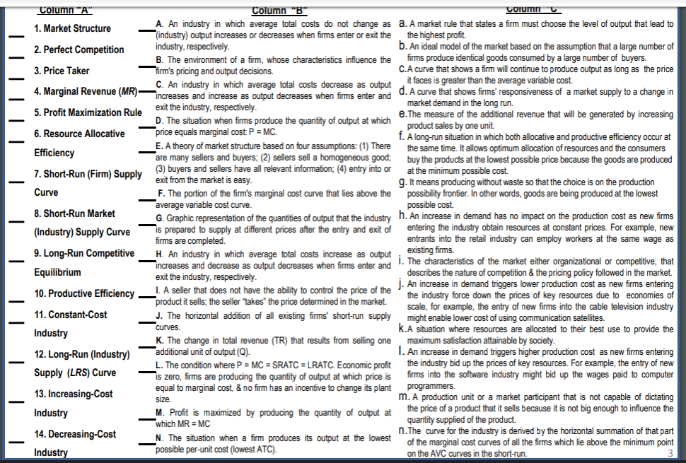 Solved] Match the Key terms in Column A with the definitions in Column