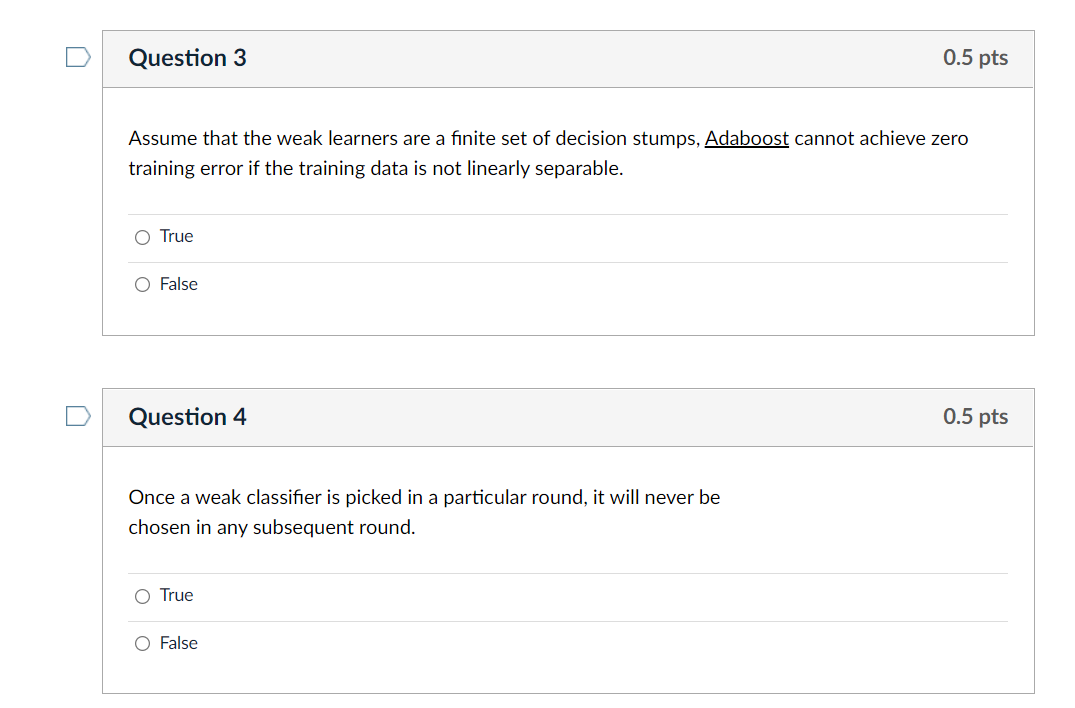 Solved Question 3 0.5 pts Assume that the weak learners are | Chegg.com