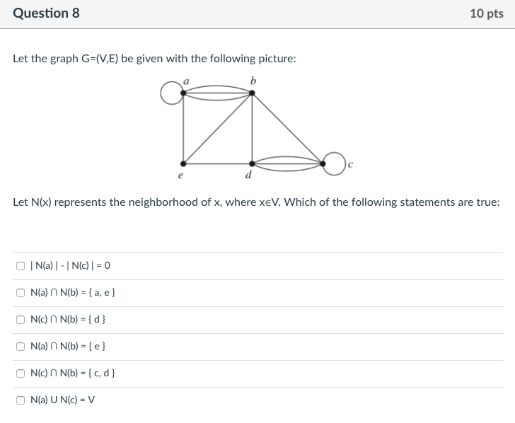Solved Question 8 10 pts Let the graph G=(V,E) be given with | Chegg.com