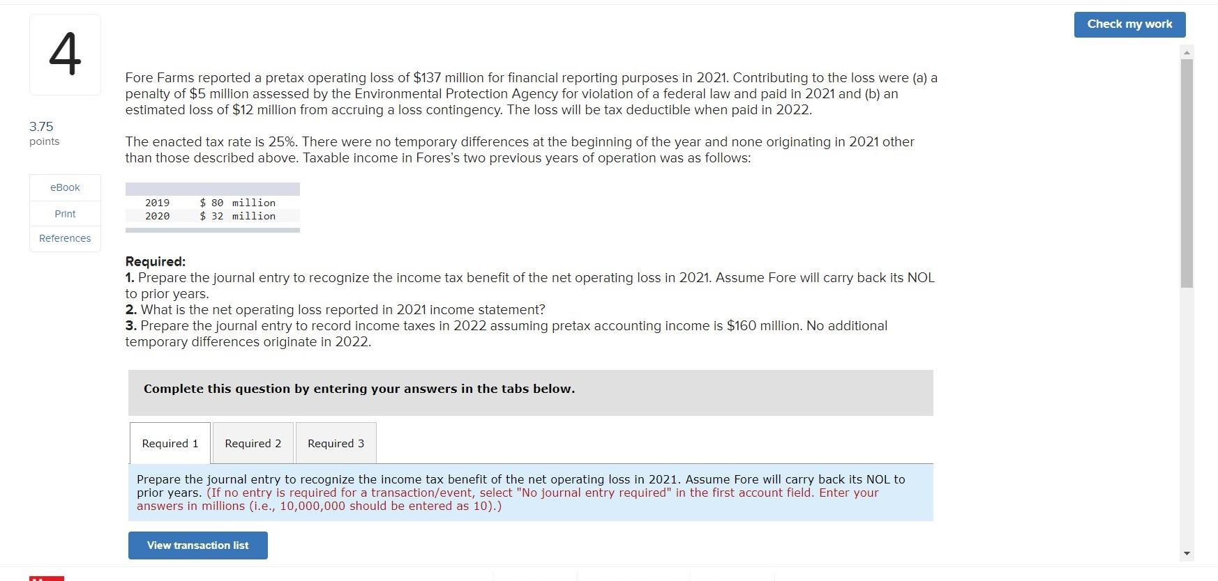 Solved Check My Work 4 Fore Farms Reported A Pretax | Chegg.com