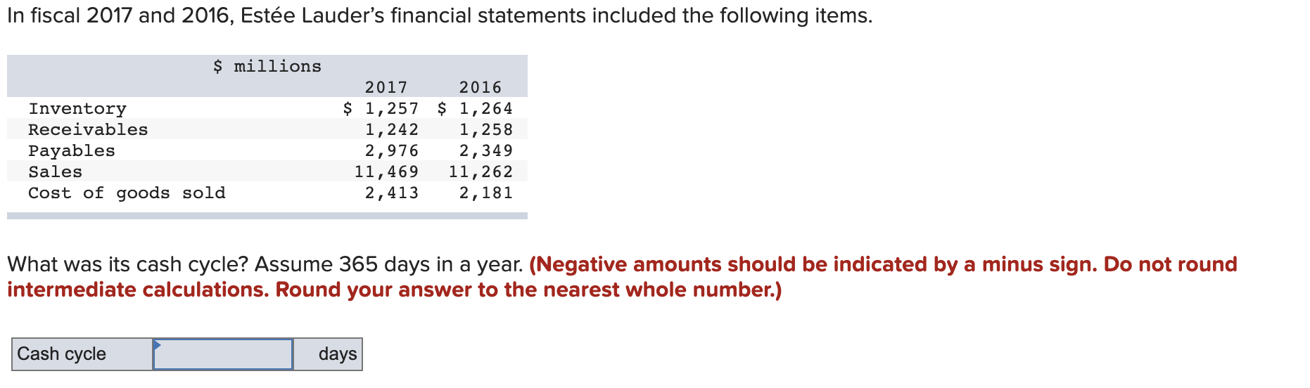 Solved In fiscal 2017 and 2016, Estée Lauder's financial | Chegg.com