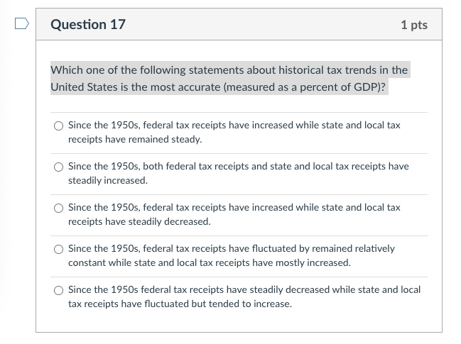 Solved Question 17 1 pts Which one of the following | Chegg.com