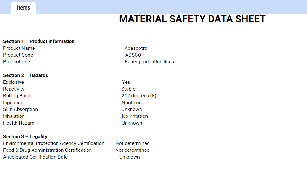 What Products Do Not Require Msds