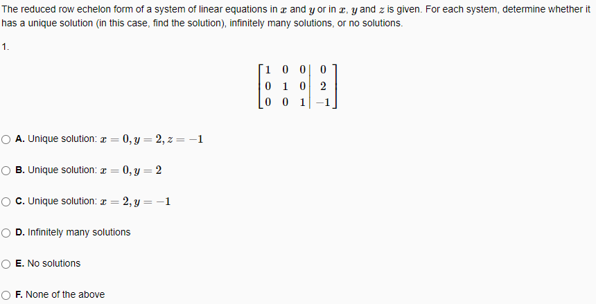 Solved The Reduced Row Echelon Form Of A System Of Linear | Chegg.com