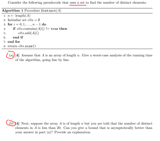 Solved Consider the following pseudocode that uses a set to | Chegg.com
