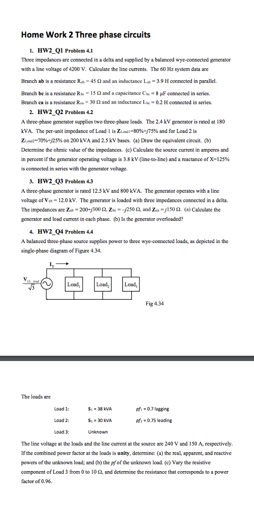 Solved Home Work 2 Three phase circuits . HW2 Q1 Problem 4.1 | Chegg.com