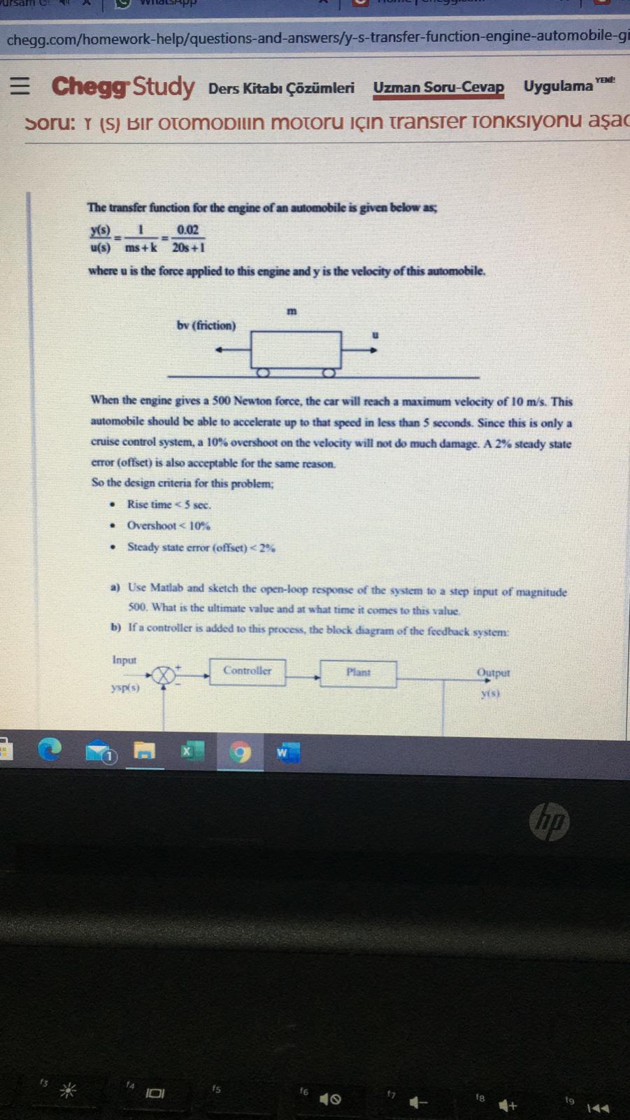 Term Project The Transfer Function For The Engine Chegg Com