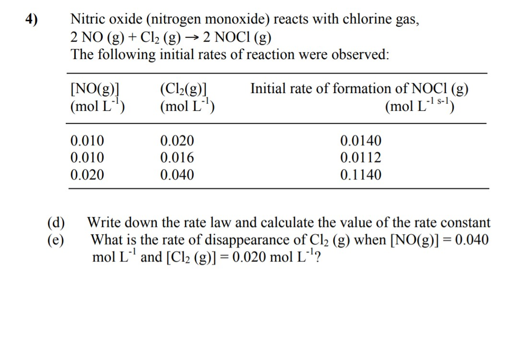 Solved 4)Nitric oxide (nitrogen monoxide) reacts with