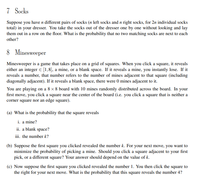 Solved 7 Socks Suppose you have n different pairs of socks