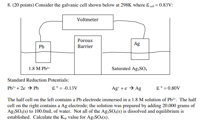 Solved 8. (20 points) Consider the galvanic cell shown below | Chegg.com