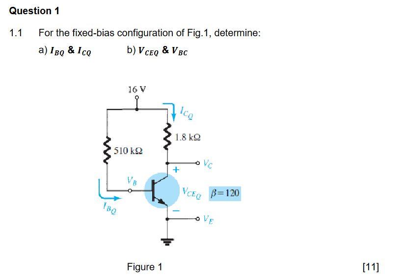 Solved Question 1 1.1 For The Fixed-bias Configuration Of | Chegg.com