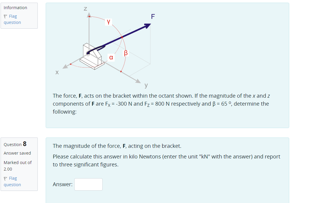 Solved The force, F, acts on the bracket within the octant