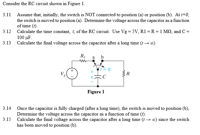 Solved Consider the RC circuit shown in Figure 1. 3.11 | Chegg.com