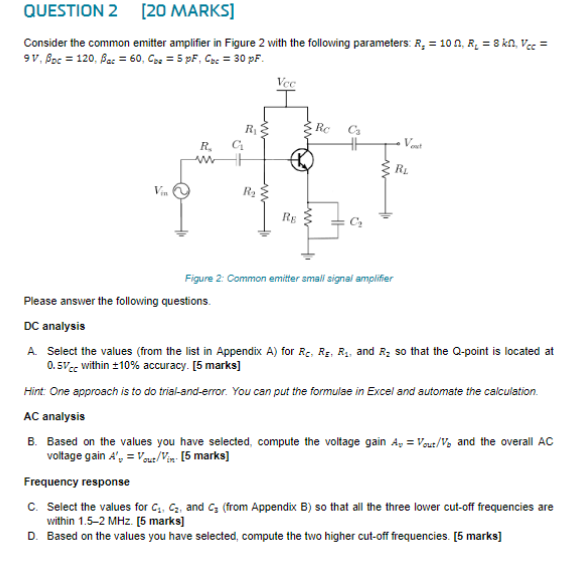 Solved QUESTION 2 [20 MARKS] Consider the common emitter | Chegg.com