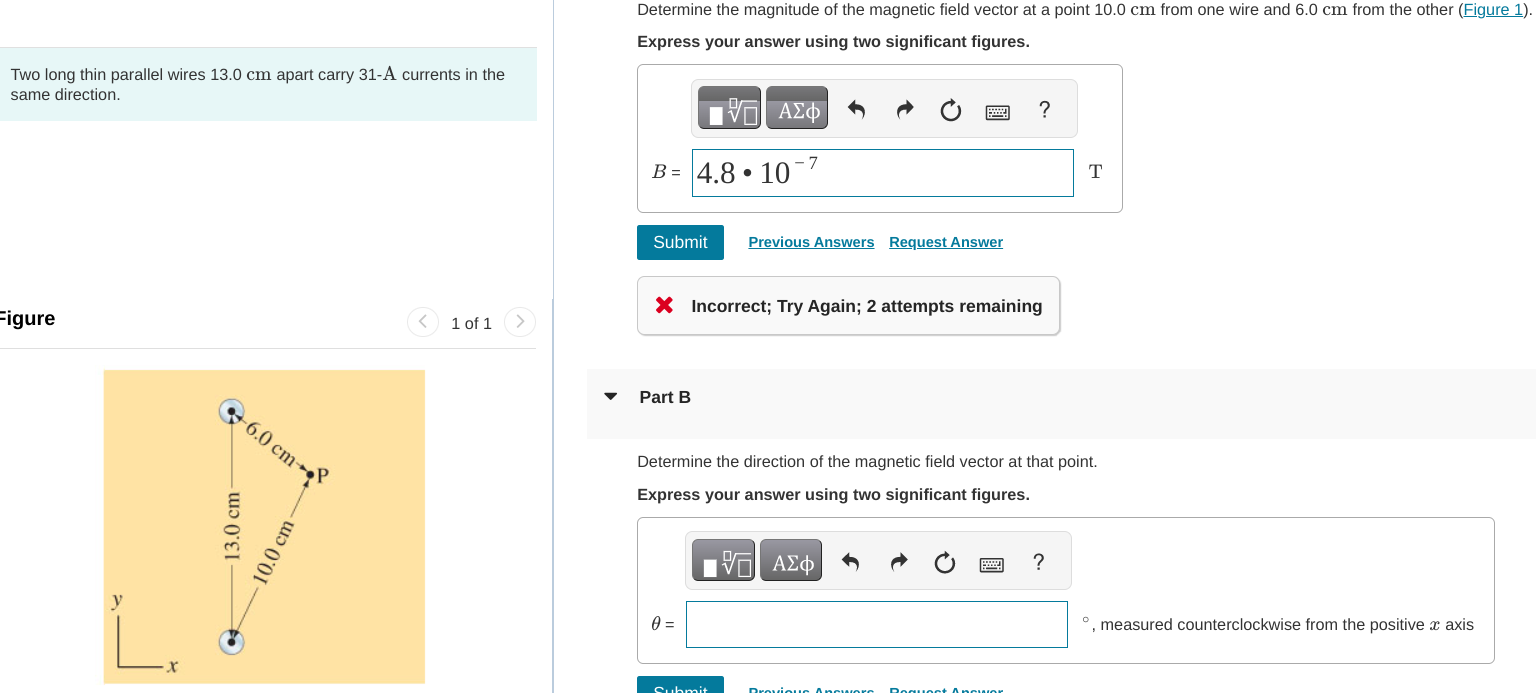 Solved A horizontal compass is placed 14 cm due south from a | Chegg.com