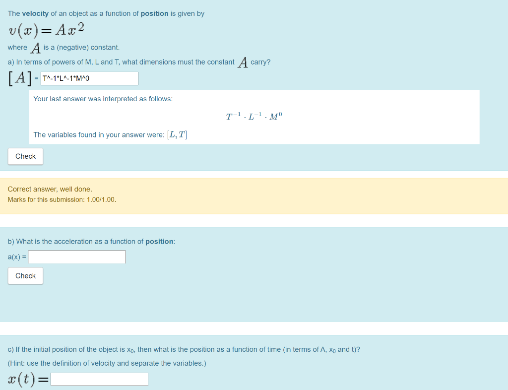 Solved The velocity of an object as a function of position | Chegg.com