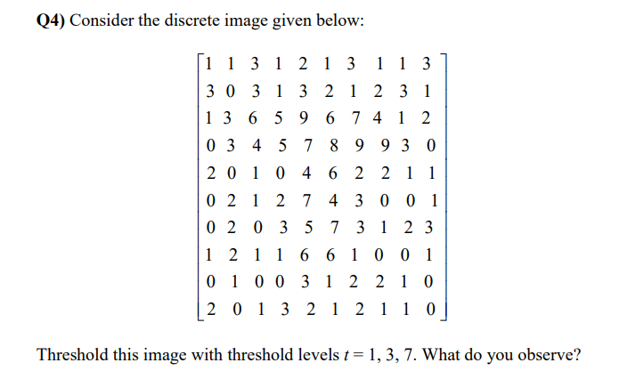 Solved Q4) Consider the discrete image given below: | Chegg.com