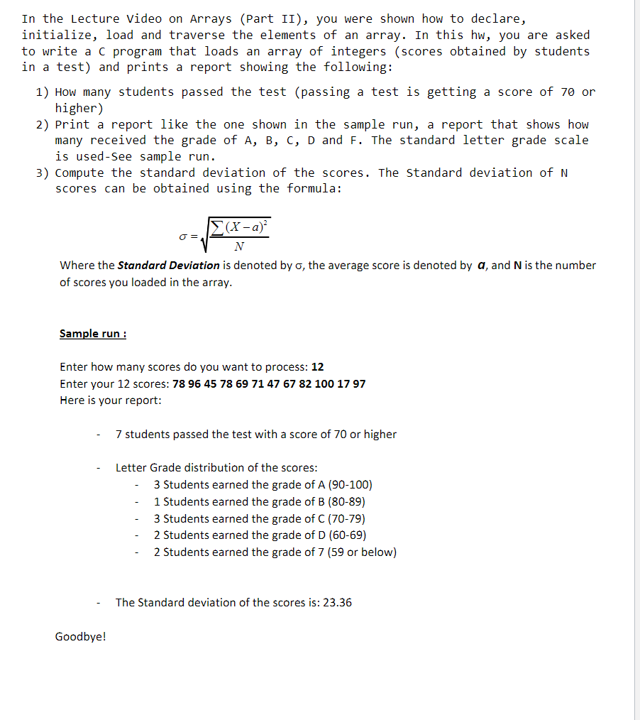 Solved In the Lecture video on Arrays (Part II), you were | Chegg.com