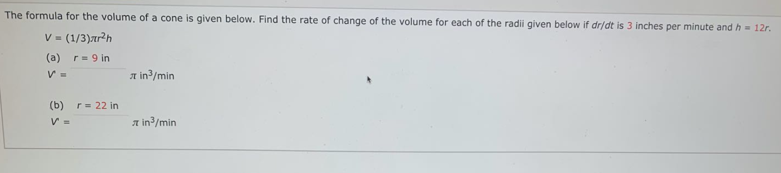 rate of change of volume of cone formula