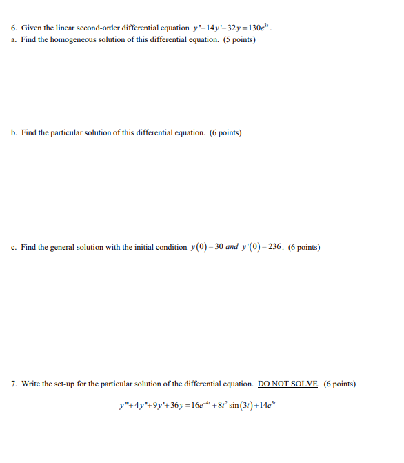 Solved 6. Given The Linear Second-order Differential | Chegg.com