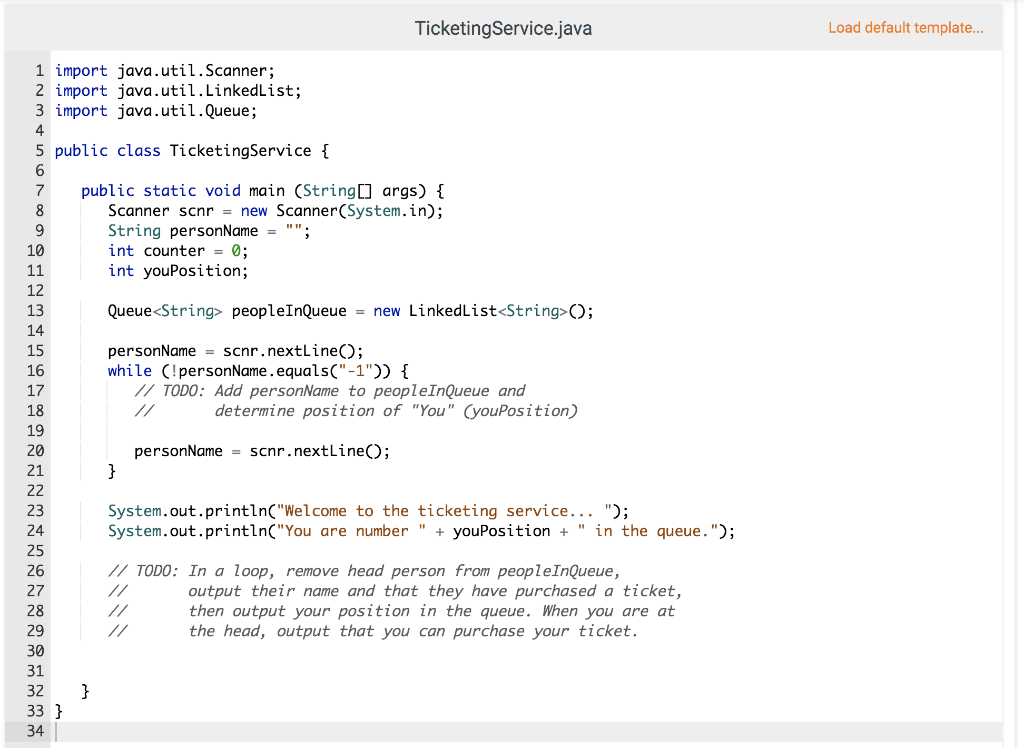 Solved 12.9 LAB: Ticketing service (Queue) Given main, | Chegg.com