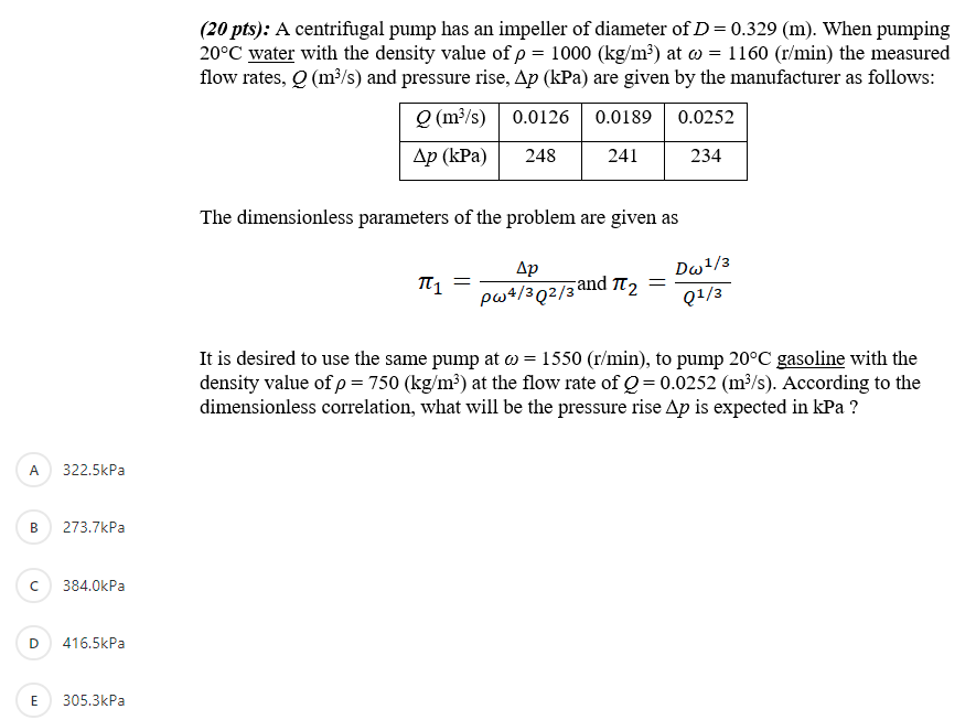 Solved (20 pts): A centrifugal pump has an impeller of | Chegg.com