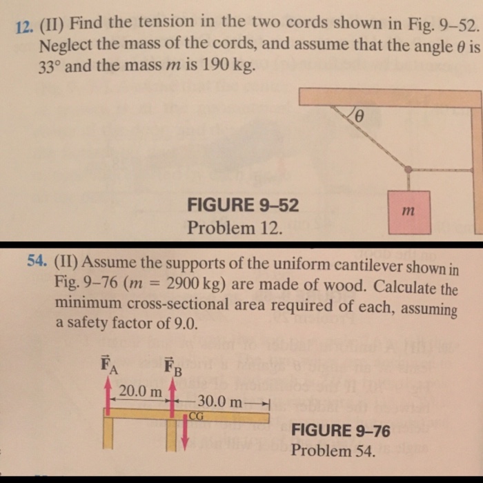 Solved 12. (II) Find the tension in the two cords shown in | Chegg.com