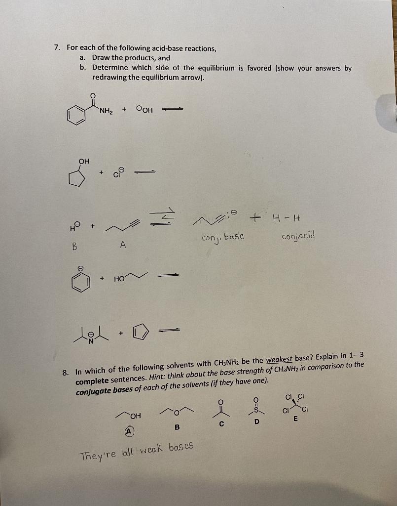 Solved 7. For Each Of The Following Acid-base Reactions, A. | Chegg.com